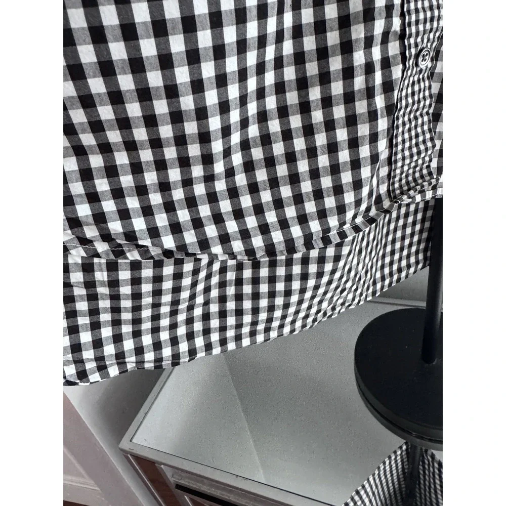 Madewell Gingham Ruffle Sleeve Shirt Black White Cotton Sz M Cottagecore - Picture 6 of 9